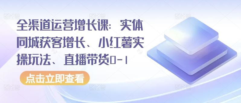 全渠道运营增长课:实体同城获客增长、小红薯实操玩法、直播带货0-1-钞能力网全创