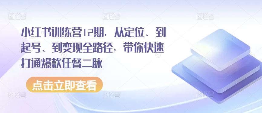小红书训练营12期,从定位、到起号、到变现全路径,带你快速打通爆款任督二脉-钞能力网全创