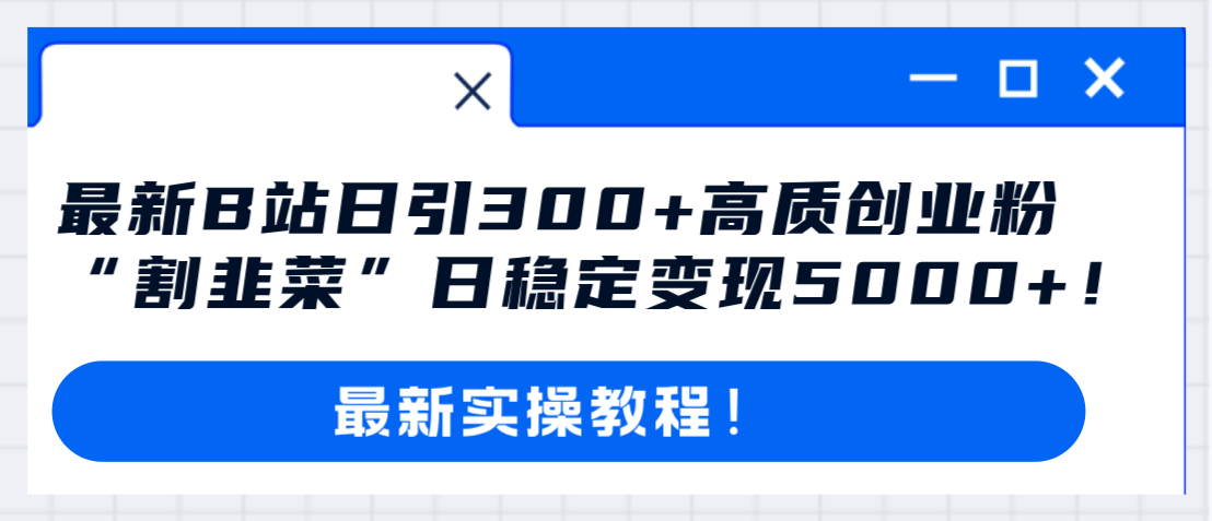 最新B站日引300+高质创业粉教程!“割韭菜”日稳定变现5000+!-钞能力网全创