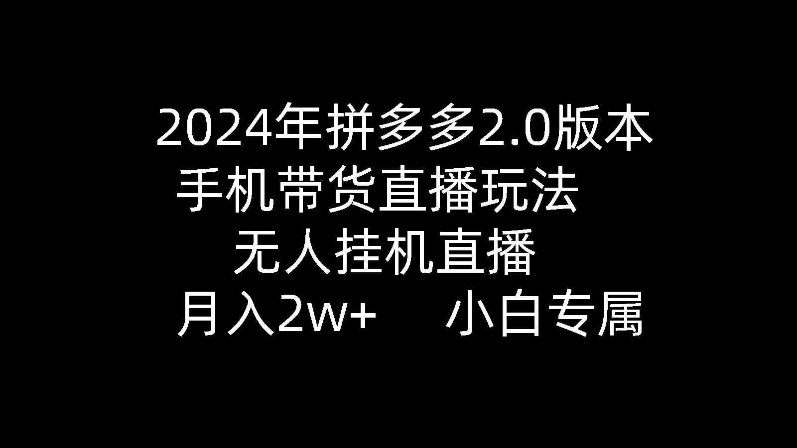 (9768期)2024年拼多多2.0版本,手机带货直播玩法,无人挂机直播, 月入2w+, 小…-钞能力网全创