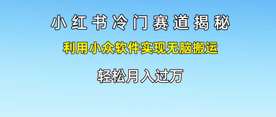 小红书冷门赛道揭秘,利用小众软件实现无脑搬运,轻松月入过万-钞能力网全创
