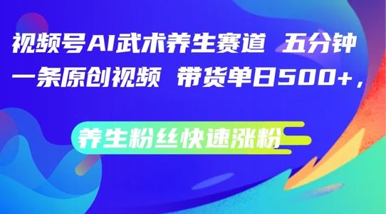 视频号AI武术养生赛道,五分钟一条原创视频,带货单日几张,养生粉丝快速涨粉【揭秘】-钞能力网全创