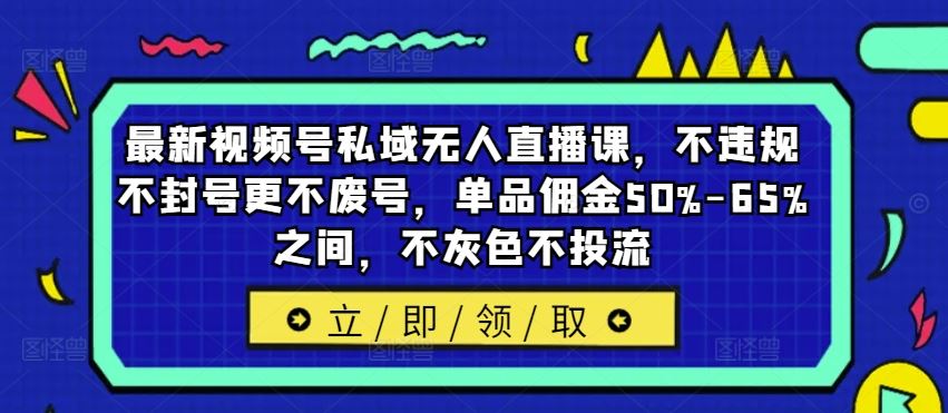 最新视频号私域无人直播课,不违规不封号更不废号,单品佣金50%-65%之间,不灰色不投流-钞能力网全创