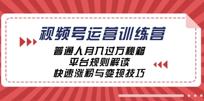 视频号运营训练营:普通人月入过万秘籍,平台规则解读,快速涨粉与变现-钞能力网全创