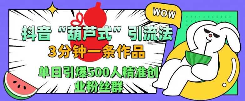 抖音葫芦式引流法,三分钟一条作品,单日引爆抖音500人精准创业粉丝群【揭秘】-钞能力网全创