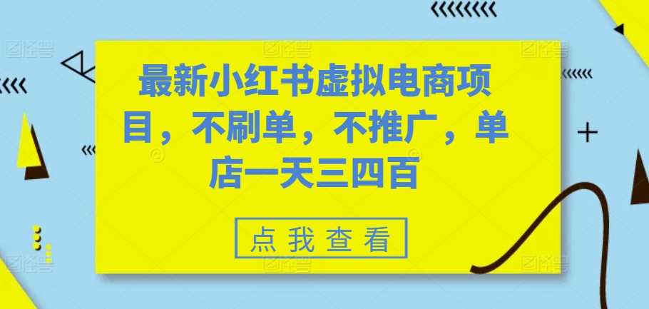 最新小红书虚拟电商项目,不刷单,不推广,单店一天三四百-钞能力网全创