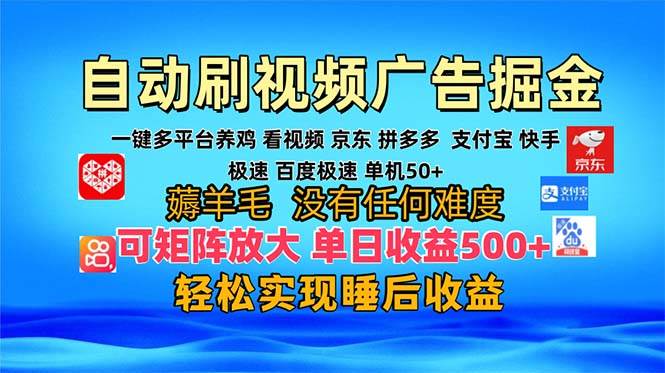 多平台 自动看视频 广告掘金,当天变现,收益300+,可矩阵放大操作-钞能力网全创