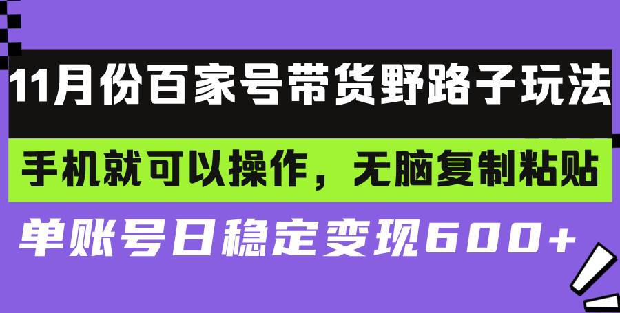 百家号带货野路子玩法 手机就可以操作,无脑复制粘贴 单账号日稳定变现…-钞能力网全创
