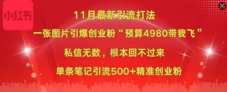 小红书最新图片打粉,一张图片引爆创业粉,“预算4980带我飞”,单条引流500+精准创业粉-钞能力网全创