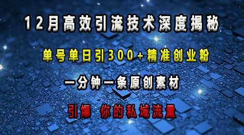 最新高效引流技术深度揭秘 ,单号单日引300+精准创业粉,一分钟一条原创素材,引爆你的私域流量-钞能力网全创