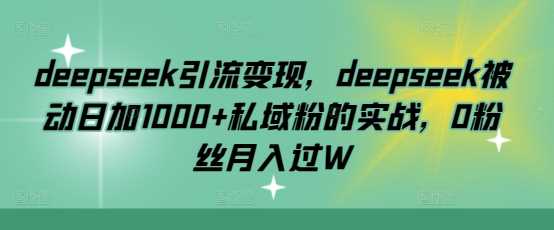 deepseek引流变现,deepseek被动日加1000+私域粉的实战,0粉丝月入过W-钞能力网全创