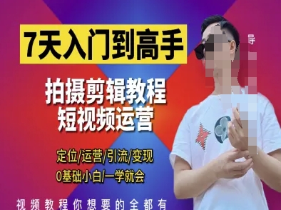 7天入门到高手,短视频剪辑运营高手课,定位 运营 引|流 变现,0基础小白一学就会-钞能力网全创