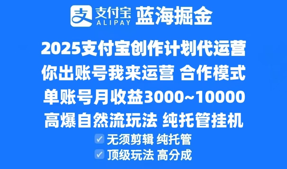 2025支付宝创作分成计划代运营,高爆自然流玩法,纯挂机高分成,合作共赢模式!-钞能力网全创
