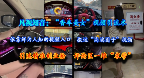 凡视知音:“香车美女”视频引流术,依靠鲜为人知的视频入口,搬运“高端圈子”视频,引流精准创业粉,评论区一堆“求带”-钞能力网全创