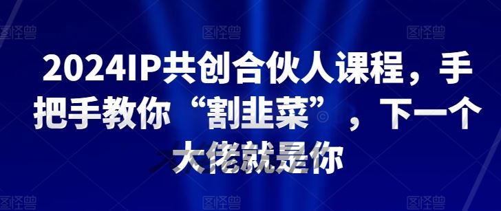 2024IP共创合伙人课程，手把手教你“割韭菜”，下一个大佬就是你-钞能力网全创