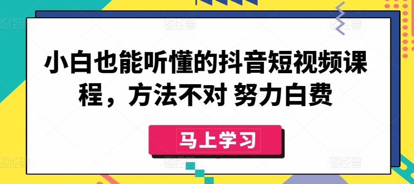小白也能听懂的抖音短视频课程，方法不对 努力白费-钞能力网全创