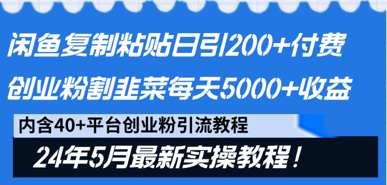 闲鱼复制粘贴日引200+付费创业粉，割韭菜日稳定5000+收益-钞能力网全创