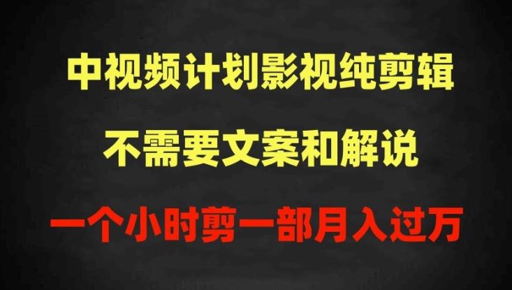 中视频计划影视纯剪辑，不需要文案和解说，一个小时剪一部，100%过原创月入过万【揭秘】-钞能力网全创