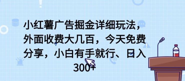 小红薯广告掘金详细玩法，外面收费大几百，小白有手就行，日入300+【揭秘】-钞能力网全创