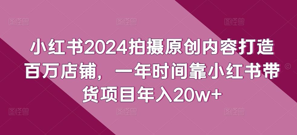 小红书2024拍摄原创内容打造百万店铺，一年时间靠小红书带货项目年入20w+-钞能力网全创