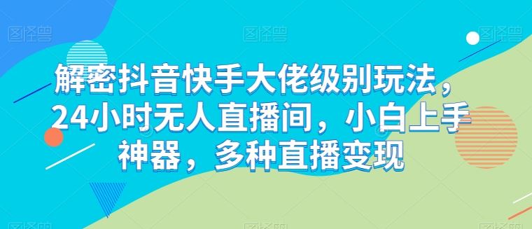 解密抖音快手大佬级别玩法，24小时无人直播间，小白上手神器，多种直播变现【揭秘】-钞能力网全创
