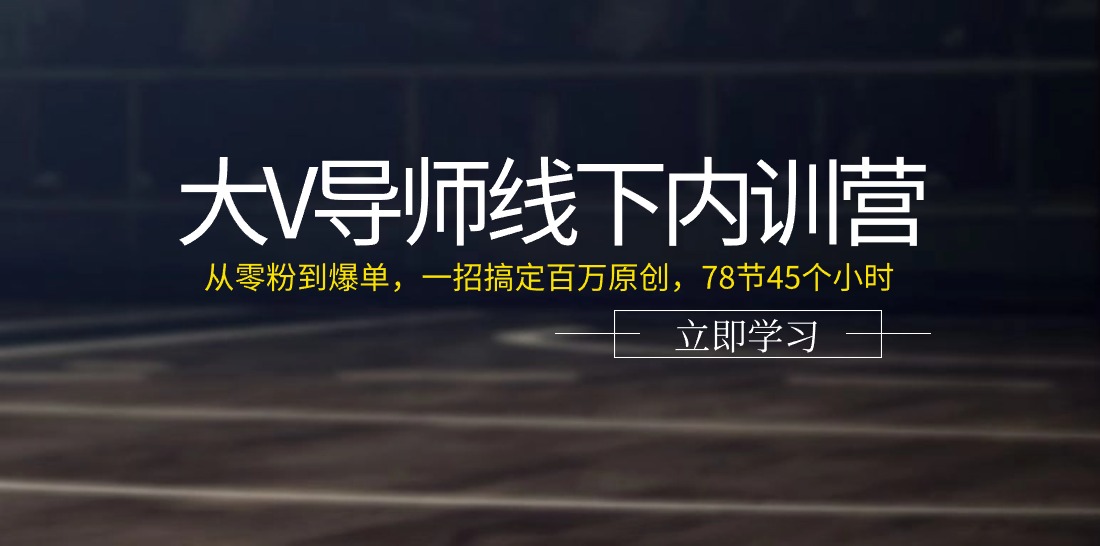 大V导师线下内训营：从零粉到爆单，一招搞定百万原创（78节45个小时）-钞能力网全创