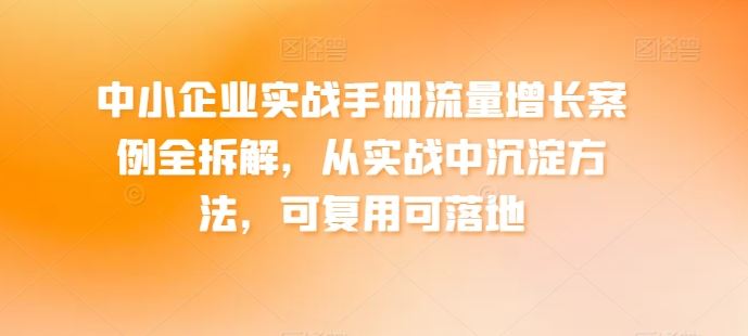 中小企业实战手册流量增长案例全拆解，从实战中沉淀方法，可复用可落地-钞能力网全创