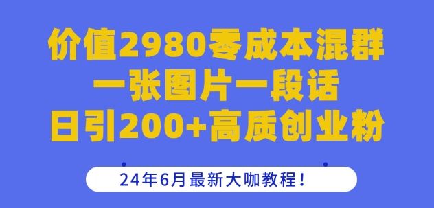价值2980零成本混群一张图片一段话日引200+高质创业粉，24年6月最新大咖教程【揭秘】-钞能力网全创
