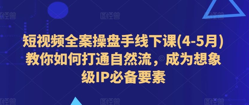 短视频全案操盘手线下课(4-5月)教你如何打通自然流，成为想象级IP必备要素-钞能力网全创