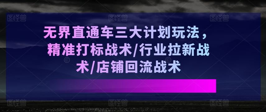 无界直通车三大计划玩法，精准打标战术/行业拉新战术/店铺回流战术-钞能力网全创