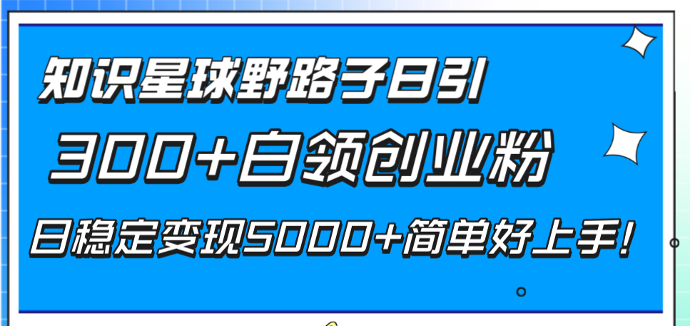 知识星球野路子日引300+白领创业粉，日稳定变现5000+简单好上手！-钞能力网全创
