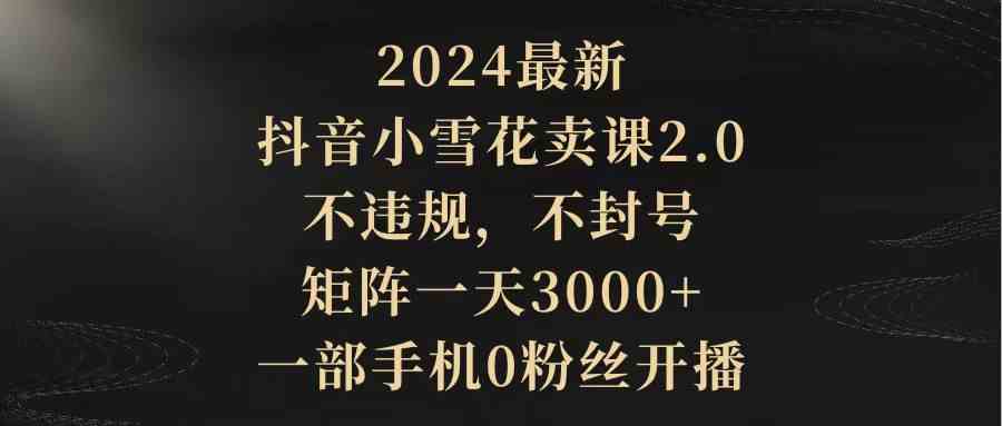 2024最新抖音小雪花卖课2.0 不违规 不封号 矩阵一天3000+一部手机0粉丝开播-钞能力网全创