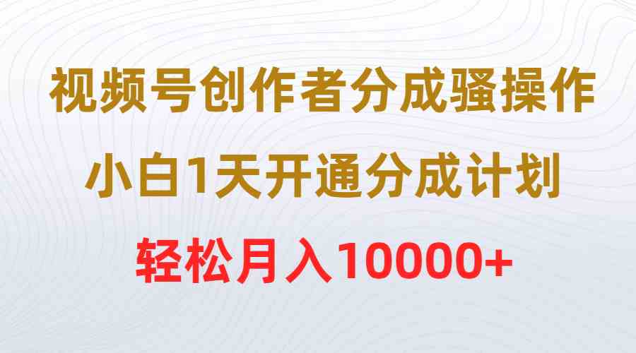 （9656期）视频号创作者分成骚操作，小白1天开通分成计划，轻松月入10000+-钞能力网全创