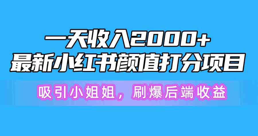 一天收入2000+，最新小红书颜值打分项目，吸引小姐姐，刷爆后端收益-钞能力网全创
