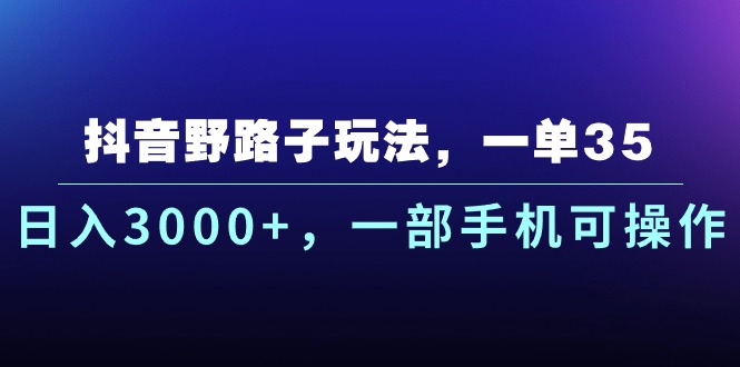 （10909期）抖音野路子玩法，一单35.日入3000+，一部手机可操作-钞能力网全创