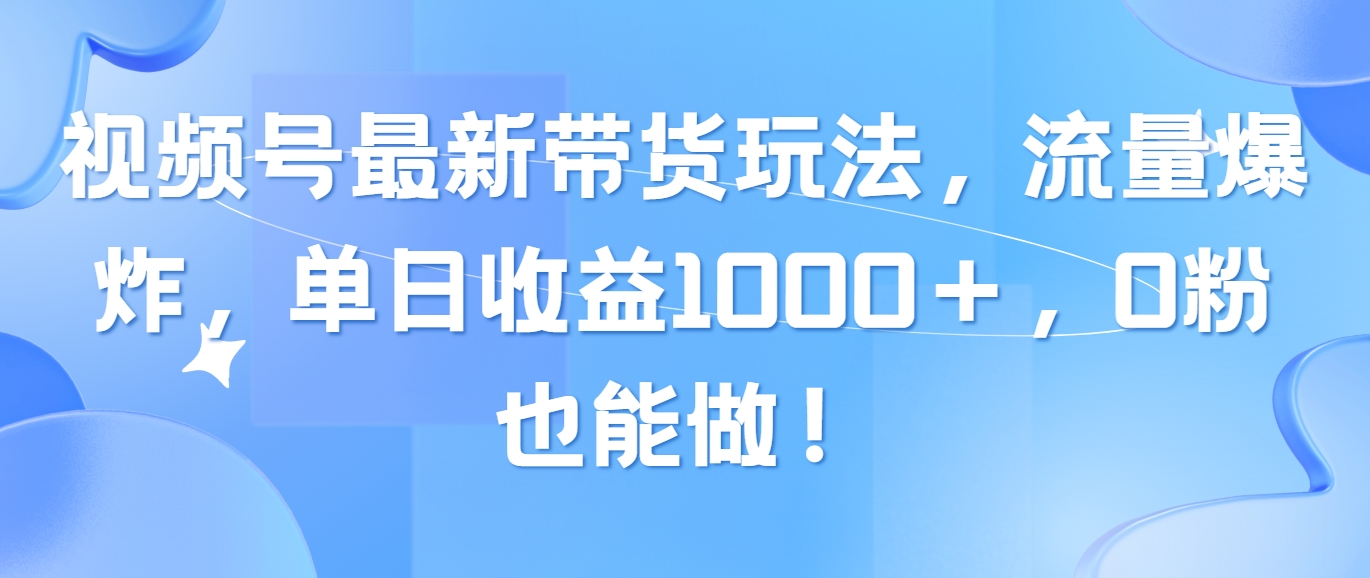 （10858期）视频号最新带货玩法，流量爆炸，单日收益1000＋，0粉也能做！-钞能力网全创