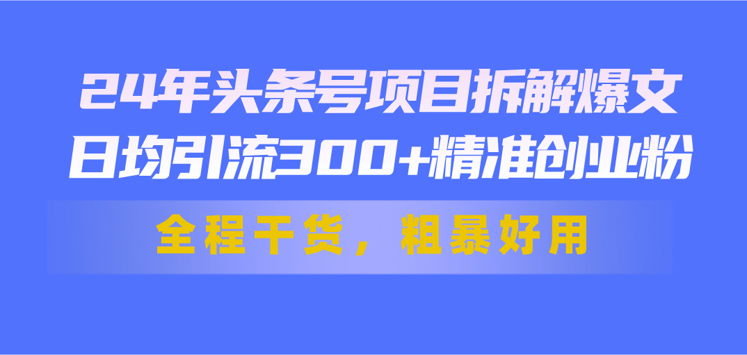 （11397期）24年头条号项目拆解爆文，日均引流300+精准创业粉，全程干货，粗暴好用-钞能力网全创