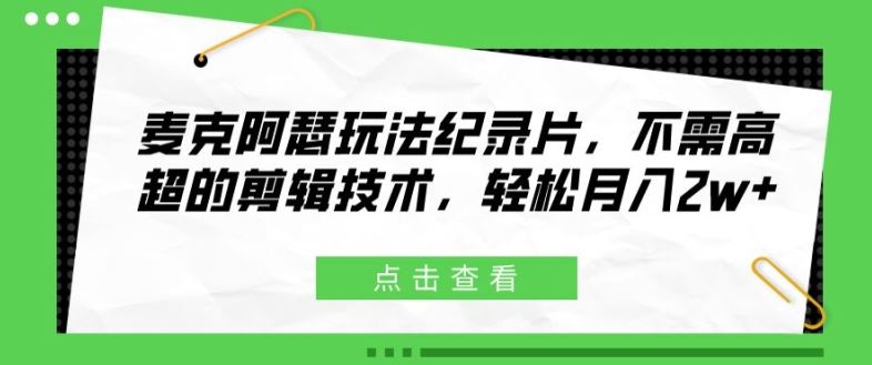 麦克阿瑟玩法纪录片，不需高超的剪辑技术，轻松月入2w+【揭秘】-钞能力网全创