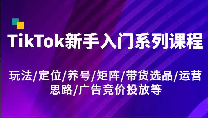 TikTok新手入门系列课程，玩法/定位/养号/矩阵/带货选品/运营思路/广告竞价投放等-钞能力网全创