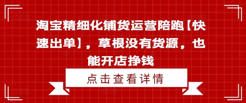 淘宝精细化铺货运营陪跑【快速出单】，草根没有货源，也能开店挣钱-钞能力网全创