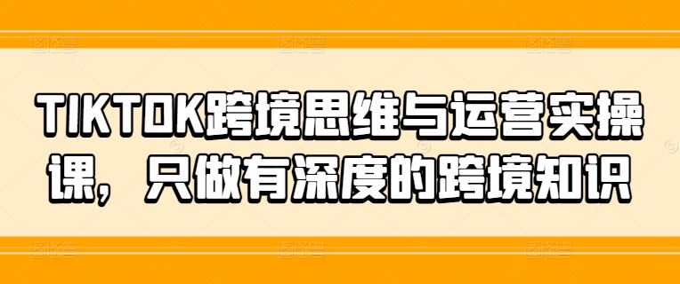 TIKTOK跨境思维与运营实操课，只做有深度的跨境知识-钞能力网全创