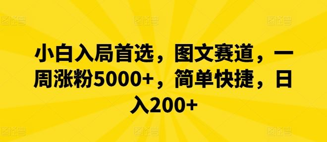 小白入局首选，图文赛道，一周涨粉5000+，简单快捷，日入200+-钞能力网全创