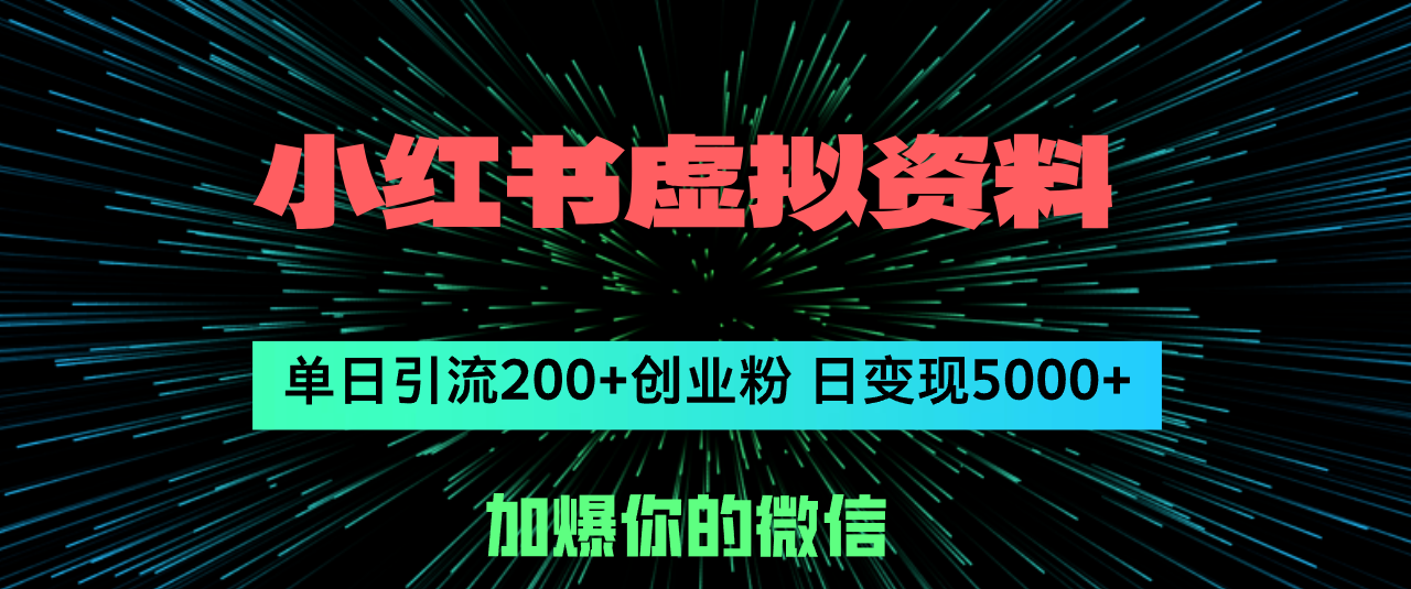 小红书虚拟资料日引流200+创业粉，单日变现5000+-钞能力网全创