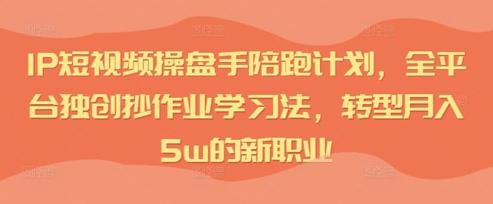IP短视频操盘手陪跑计划，全平台独创抄作业学习法，转型月入5w的新职业-钞能力网全创