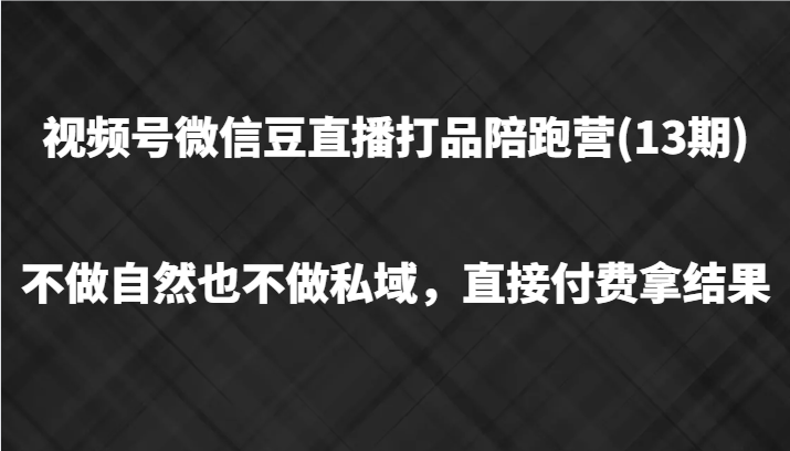 视频号微信豆直播打品陪跑(13期)，不做不自然流不做私域，直接付费拿结果-钞能力网全创