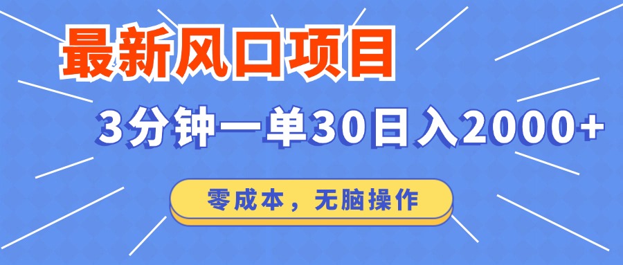 （12272期）最新风口项目操作，3分钟一单30。日入2000左右，零成本，无脑操作。-钞能力网全创