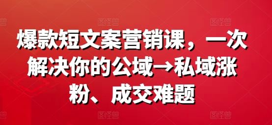 爆款短文案营销课，一次解决你的公域→私域涨粉、成交难题-钞能力网全创