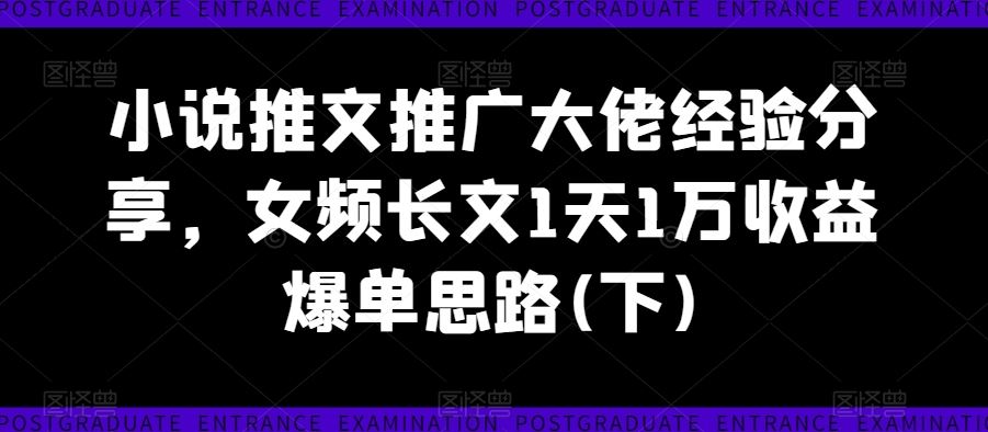 小说推文推广大佬经验分享，女频长文1天1万收益爆单思路(下)-钞能力网全创