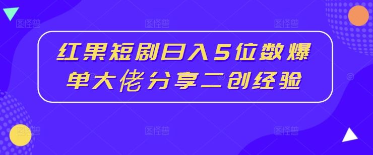 红果短剧日入5位数爆单大佬分享二创经验-钞能力网全创