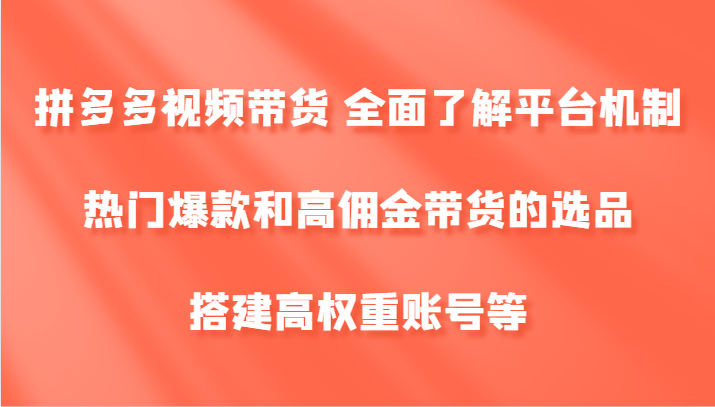 拼多多视频带货 全面了解平台机制、热门爆款和高佣金带货的选品，搭建高权重账号等-钞能力网全创